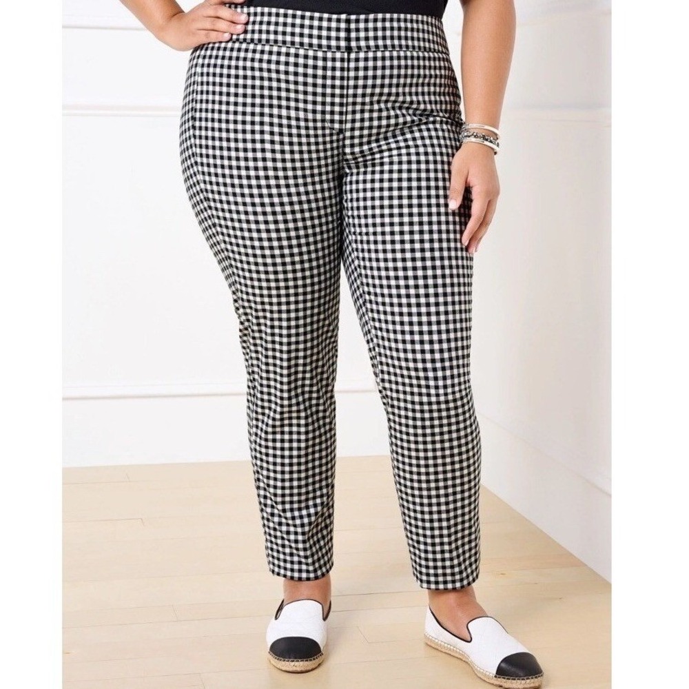 Talbots Chatham Ankle Pants 16 Black White Gingham Check Side Zip Slim Resort